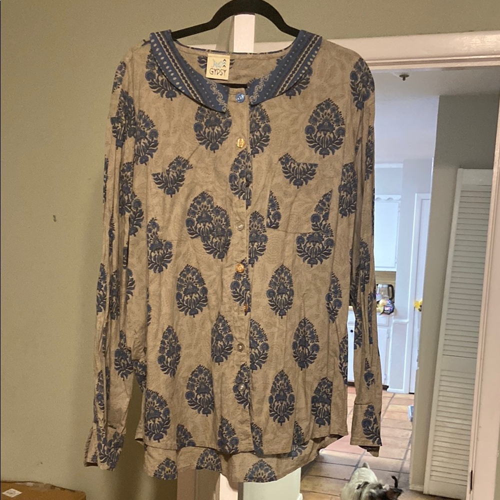 Jaded Gypsy Blue Patterned Women's Blouse